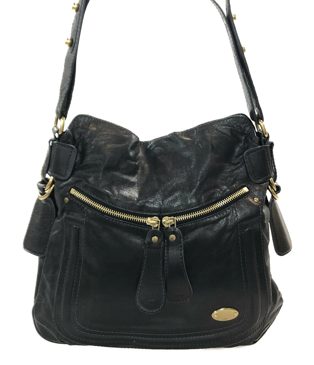 Chloe Bay Shoulder Bag Front Double Zip Black